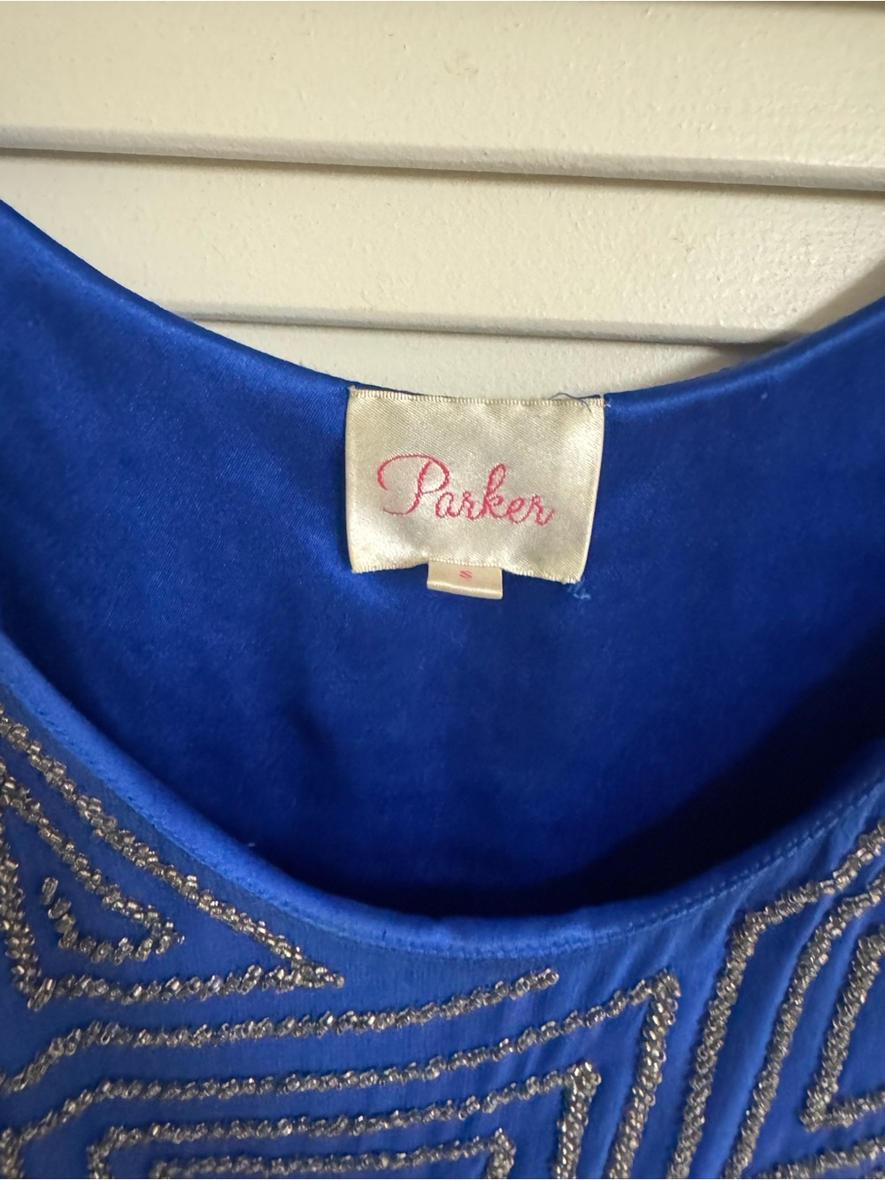 Parker Royal Blue Geometric Beaded Mini Dress - Picture 3 of 3